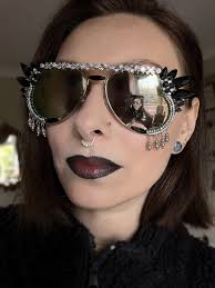 Embellished Silver Festival Sunglasses, Rock Rave Outfit, Witch Shades for  Her, Goth Sunnies, Outdoor Music Fashion, Cosplay Costume