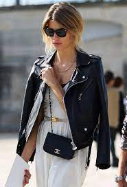 Street Style Over The Shoulders Leather Moto Jacket Fashion Paris Fashion Week Street Style
