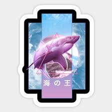Piece, an aesthetic take on the katsushika hokusai classic with original japanese &#8220;blue ocean&#8221; Vaporwave Shark Retro 80s 90s Japanese Otaku Aesthetic Vaporwave Aufkleber Teepublic De