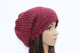 Slouchy Hat, Hand Knitted Hat, Winter Chunky Hat, Winter Fashion  Accessories, Claret