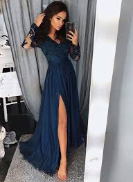 Blue Long Sleeve Lace Prom Dress Blue Long Evening Dress M1800 Long Sleeve Prom Dress Lace Prom Dresses Long With Sleeves Prom Dresses With Sleeves