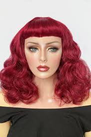 Cherry red pin-up style wig with long marcel waves: Sandra