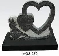 Double Heart Headstone Gravestone with Cross Flower Carving