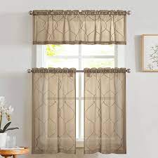 Valance purple beads valance curtain sheer embroidered kitchen bedroom window treatment 59 x 15. Amazon Com Vangao Kitchen Curtains And Valances Set Kitchen Curtains 3 Piece Set 36 Inch Length Embroidered Moroccan Trellis Pattern Light Diffusing Sheer Kitchen Curtains Valances For Kitchen Bathroom Brown Home Kitchen