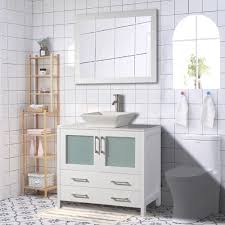 24 bathroom vanity single cabinet plywood glass vessel sink drain combo white. Vanity Art 36 Single Sink Vanity Cabinet Wide With Ceramic Vessel S