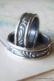 Unique Matching Wedding Band Set Art Nouveau Wedding Bands Etsy Vintage Style Wedding Rings Art Nouveau Wedding Band Wedding Ring Designs