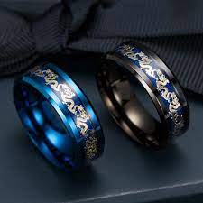 Men S Rings Inlay Gold Dragon Stainless Steel Ring Wedding Jewelry Biker Band For Men Women Black Blue Black Cy186yqgngm Dragon Ring Titanium Steel Rings Rings For Men