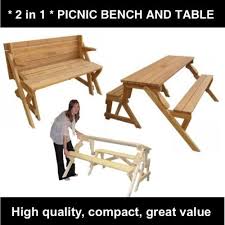 Has a handle for easy carry. Wood Folding Garden Picnic Table And Bench 2 In 1 Off 53