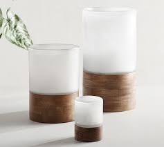 Hurricane candle holders,borosilicate glass chimney,4.75 diameter x 6 height,open flame candle chimney glass,large bottomless cylindrical ,glass hurricane candle shade set of 2. Handcrafted Wood Frosted Glass Candleholders Pottery Barn