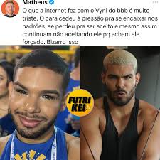 QUE TRISTE!Após mudar sua aparência e ainda assim ser acusado de forçar um  novo visual, internautas criticam a postura de outros usuários em relação a  Vyni, ex-BBB, que adotou uma estética mais