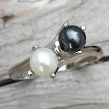 Antique Black And White Pearl Ring Black And White Pearl Bypass Ring In 10kt White Gold Pearl White White Gold Bypass Ring