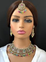 Conjunto de collar Navratan Polki Kundan/Conjunto de collar  llamativo/Joyería india/Conjunto de joyería paquistaní/Collar de  boda/Collar de novia/Indio