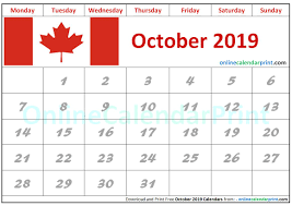 October 2019 Calendar Canada Calendar 2019 Calendar Canada 2019 Calendar