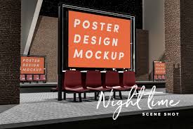 Poster Design Mockup Bus Stop In Outdoor Advertising Mockups On Yellow Images Creative Store