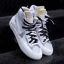 Sacai X Nike Blazer Mid In White And Wolf Grey Sneakers Men Fashion Nike Air Shoes Mens Nike Shoes