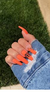 Orange Coffin Nails Chicladies Uk Orange Acrylnagel Acrylnagel Chicladies Coffin Nails Orange New Orange Acrylic Nails Edgy Nails Grunge Nails