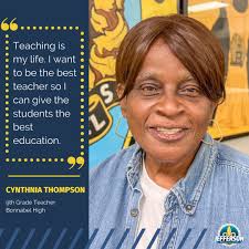 As an educator for more than 40 years at Bonnabel High, Cynthnia Thompson  has loved being a Bruin and seeing all her students evolve into  responsible, successful adults. #JPSchools #WeLove #WeLearn #WeLead