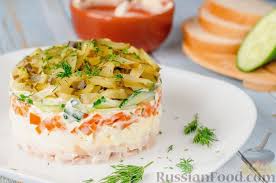 салат с копченой курицей и жареными грибами и огурцом Recept Salat S Kopchenoj Kuricej Ogurcami Morkovyu I Yajcami Na Russianfood Com
