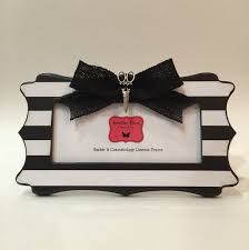 barber cosmetology license frame black white stripes with black bow and silver scissors fits 8 1 2 x 3 5 8 cosmetology license license frames cosmetology