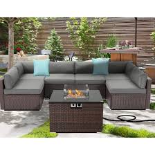 Maybe you would like to learn more about one of these? Sunbury Outdoor 7 Piece Sectional Sofa Propane Fire Pit Dark Brown Patio Furniture Set W 32 Inch 40 000 Btu Square Wicker Fire Table Tank 20 Gal Outside For Garden Poolside Backyard Buy Online
