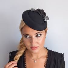 Royal Hats Small British Hats Called Black Camellia Flower Small Pillbox  Fascinator Hat