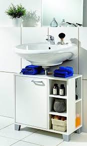 The wooden piece has plenty of storage a hard plastic covering on this fanity looks like heavily grained wood, but is perfect for a steamy room like the bathroom. Galdem Vanity Unit With Door 5 Open Compartments Bathroom Furniture Bathroom Cabinet Guest Toilet Guest Bathroom Vanity Unit Wood White Amazon De Home Kitchen