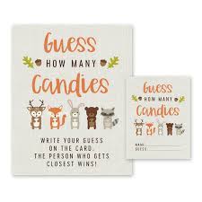 Not only does this game add an element of fun to the baby shower, but it also creates a pretty display. Free Printable Woodland Baby Shower Game Guess How Many Candies Woodland Baby Shower