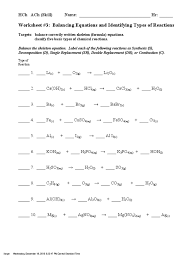 C) zinc metal reacts with oxygen gas to produce zinc oxide (recall that oxygen is one of the diatomic molecules that are referred to by their. 6 03 Hw Worksheet 3 Types Of Rxns Pdf