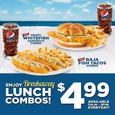 Baja fish tacos are the most popular dish to come out of the mexican state of baja which is just south of california. Ljs Lunch Combos Baja Fish Tacos Or Whitefish Sandwich Long John Silver S