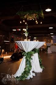 Greenery Ties On Cocktail Tables White Linens Wedding Cocktail Tables Wedding Table Linens Wedding Table