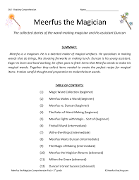 Algebra worksheets spelling worksheets social studies worksheets reading help reading skills free reading comprehension worksheets 9th grade english writing complete sentences handwriting practice sheets. Meerfus The Magician Reading Comprehension Test Collection Have Fun Teaching