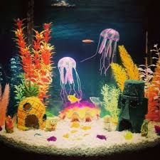 Spongebob Themed Aquarium Complete With Jelly Fish Fish Aquarium Decorations Fish Tank Themes Spongebob Fish Tank