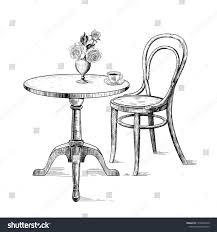 R Rround Table Vase With A Bouquet Of Roses Coffee Cup And Saucer And Bentwood Chair Rvector Vintage Illu In 2021 Key Drawings Table Sketch Interior Design Drawings