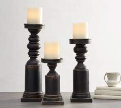 #pnw16 primitive black distressed candle/toilet tray (made in usa) regular price $19.99 — sold out. Painted Carved Wood Pillar Holders Black Candle Holder Pottery Barn