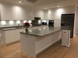 Finally My Very Own Kitchen That I Love White High Gloss Handle Less Units Light Grey White Gloss Kitchen White Modern Kitchen Open Plan Kitchen Living Room