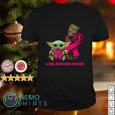 Baby Yoda And Baby Groot Alone Never Have You Been Breast Cancer Shirt