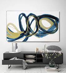 Pink and gold abstract wall art. Deep Blue And Gold Circles Modern Wall Art Abstract Gold Etsy