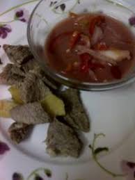 Daging (potong basuh dan rebus sampai lembut. Daging Rebus Cicah Air Asam Myresipi