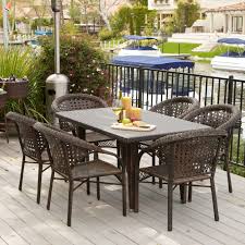Malibu Patio Furniture Outdoor Wicker Patio Dining Set With Stacking Patio Dining Chairs 7piecebrown Wicker Dining Set Patio Dining Chairs Patio Dining Set