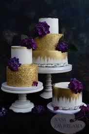 Gold And Purple Wedding Cake Goldenweddingcake Goldandpurplecake Goldcakepurpleflowers Insta Golden Wedding Cake Purple Wedding Cakes Purple Cakes Birthday