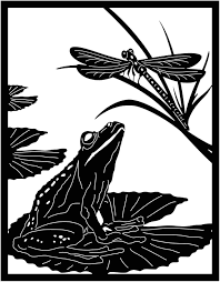 Black And White Lily Pad Clipart Frog On Lily Pad And Dragonfly On Leaf Scene Lily Pads Wood Burn Designs Dragonfly