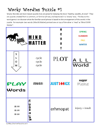 Each of the puzzles below provides a visual representation of a common word or phrase. Brain Teaser Wacky Wordies Puzzles Gr 7 12 Pdf Distance Learning Kids Critical Thinking Social Emotional Learning Activities Matter Worksheets