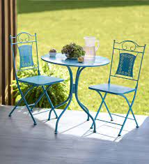 Teal Metal Bistro Set Outdoor Seating Round Patio Table Outdoor Patio Decor Metal Patio Furniture