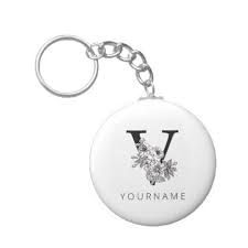 Floral Monogram V Sakura Cherry Blossoms Keychain Initial Gift Idea Style Unique Special Diy Floral Monogram Sakura Cherry Blossom Black Bouquet
