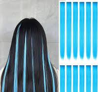 22 Inch Colored Hair extension 12 Pcs Sky Blue Clip in Hair Extension for  Women Girls Kids Synthetic Highlight Hair Piece for Party Halloween