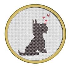 These patchwork pups scottie dogs are all different since they're made with 2 1/2″ squares in colorful prints. Scottie Dog Love Is In The Air Pdf Cross Stitch Pattern 4 00 Via Etsy Doghacks Cross Stitch Cross Stitch Charts Cross Stitch Patterns