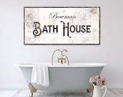 Only 1 available and it's in 1 person's cart. Personalized Bath House Sign Vintage Farmhouse Bathroom Wall Etsy Bath House Bathroom Wall Decor French Country Bathroom