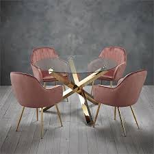 Capri 4 Seater Dining Set Lara Dining Chairs Pink Pink Dining Chairs Velvet Dining Chairs Dining Table Gold