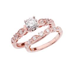 Lab grown diamond round solitaire engagement ring in 14k rose gold (1/2 ct.) $1,499.00. Rose Gold Diamond Wedding Ring Set With White Topaz Center Stone