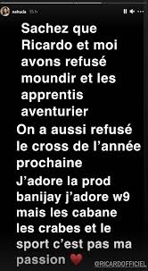 Depuis la polémique concernant leur chien tyson, nehuda et ricardo se sont faits discrets…jusqu'à il y a quelques jours, les premiers noms confirmés au casting de la nouvelle saison de moundir et les. Nehuda Et Ricardo Pinto Dans Le Cross Et Les Apprentis Aventurier Elle A Donne Sa Reponse